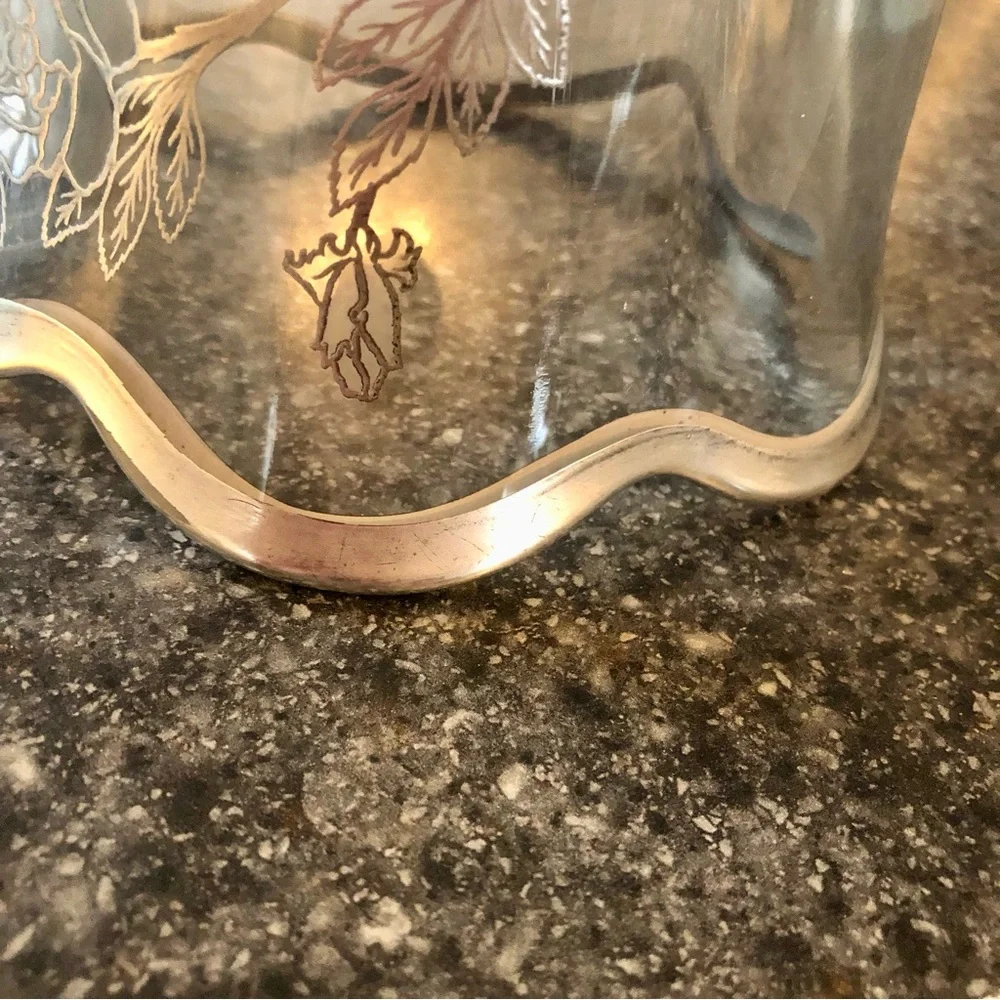 Vintage Vase edged in Sterling Silver with Sterling Silver Flowers